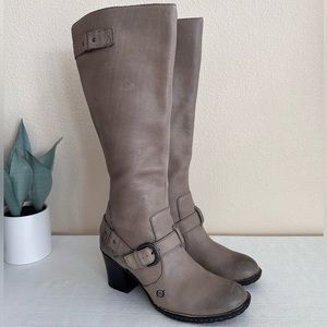 Born Shaylee Taupe Distressed Leather Buckle Heeled Knee High Boots Women’s 10